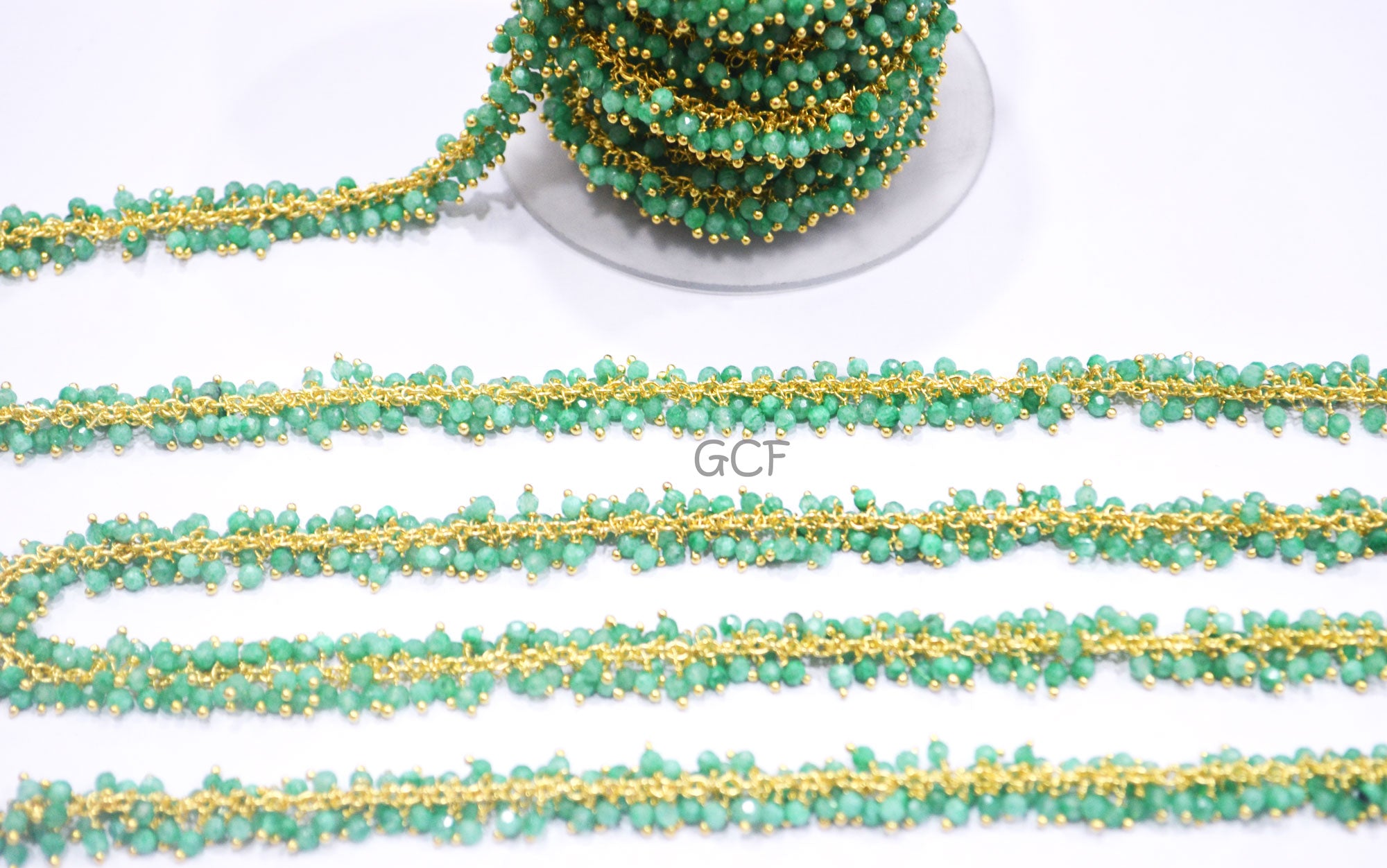 Chrysoprase Rainbow Moonstone Faceted Round Shape Dangling Chain , Mystic Coated Green Moonstone Grape Chain , 2-2.5 mm ,6927