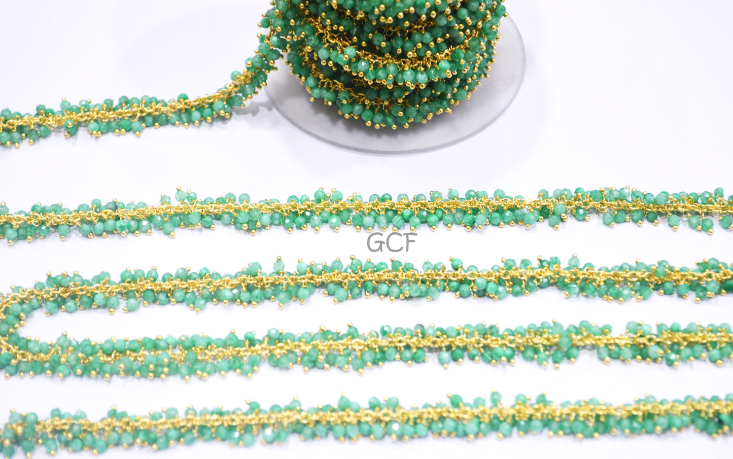 Chrysoprase Rainbow Moonstone Faceted Round Shape Dangling Chain , Mystic Coated Green Moonstone Grape Chain , 2-2.5 mm ,6927