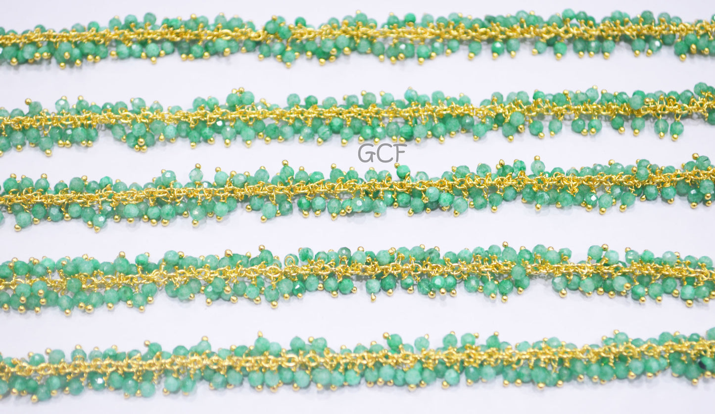 Chrysoprase Rainbow Moonstone Faceted Round Shape Dangling Chain , Mystic Coated Green Moonstone Grape Chain , 2-2.5 mm ,6927
