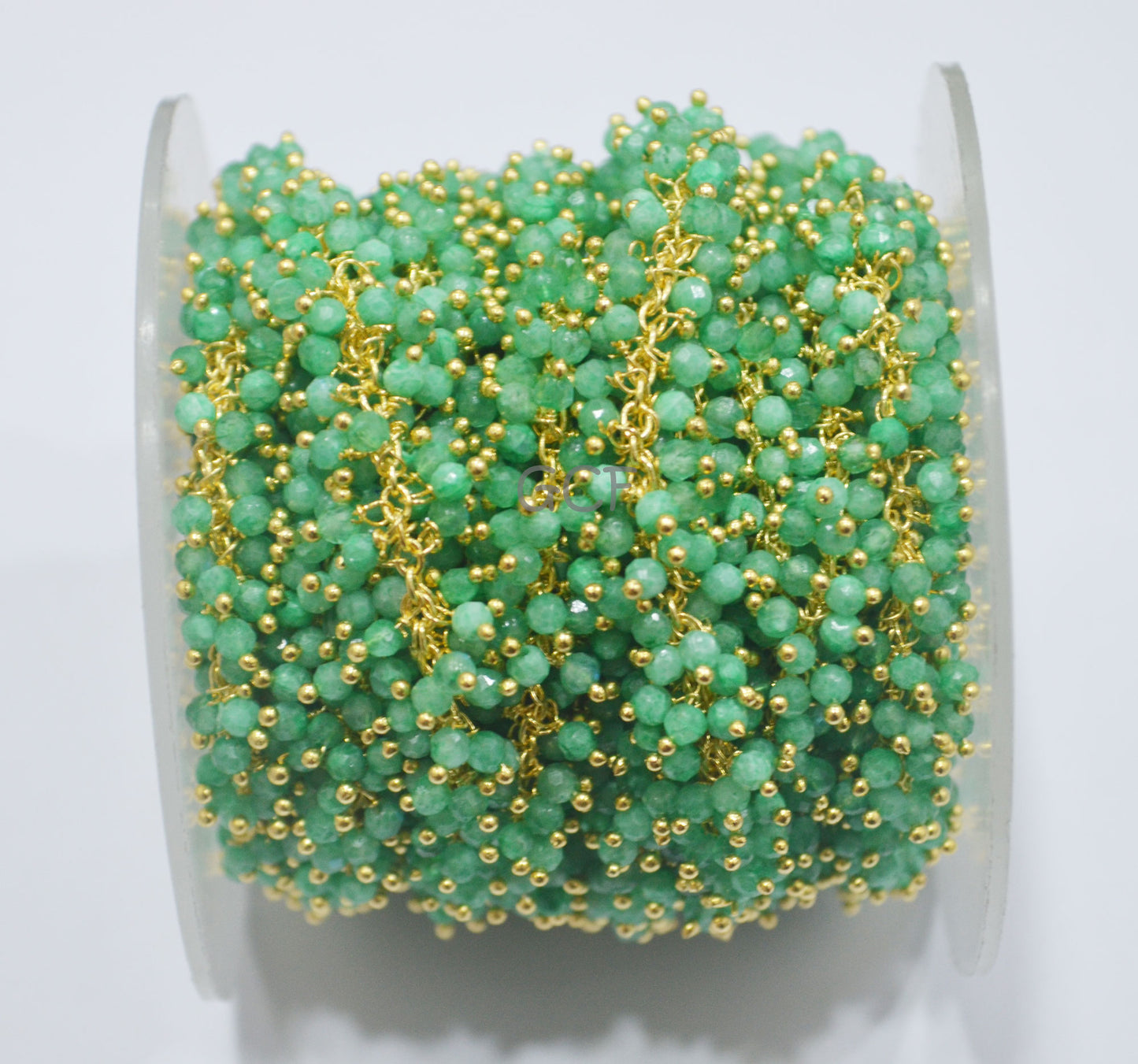 Chrysoprase Rainbow Moonstone Faceted Round Shape Dangling Chain , Mystic Coated Green Moonstone Grape Chain , 2-2.5 mm ,6927