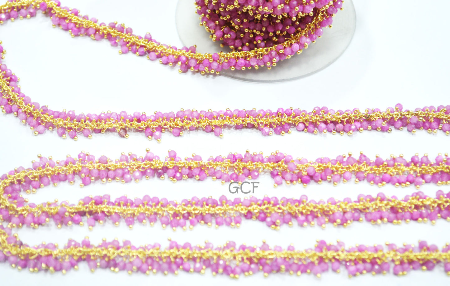 Pink Rainbow Moonstone Faceted Round Shape Grape Chain ,Mystic Coated Pink Moonstone Angoori Cluster Chain , 2 - 2.5 mm ,6928