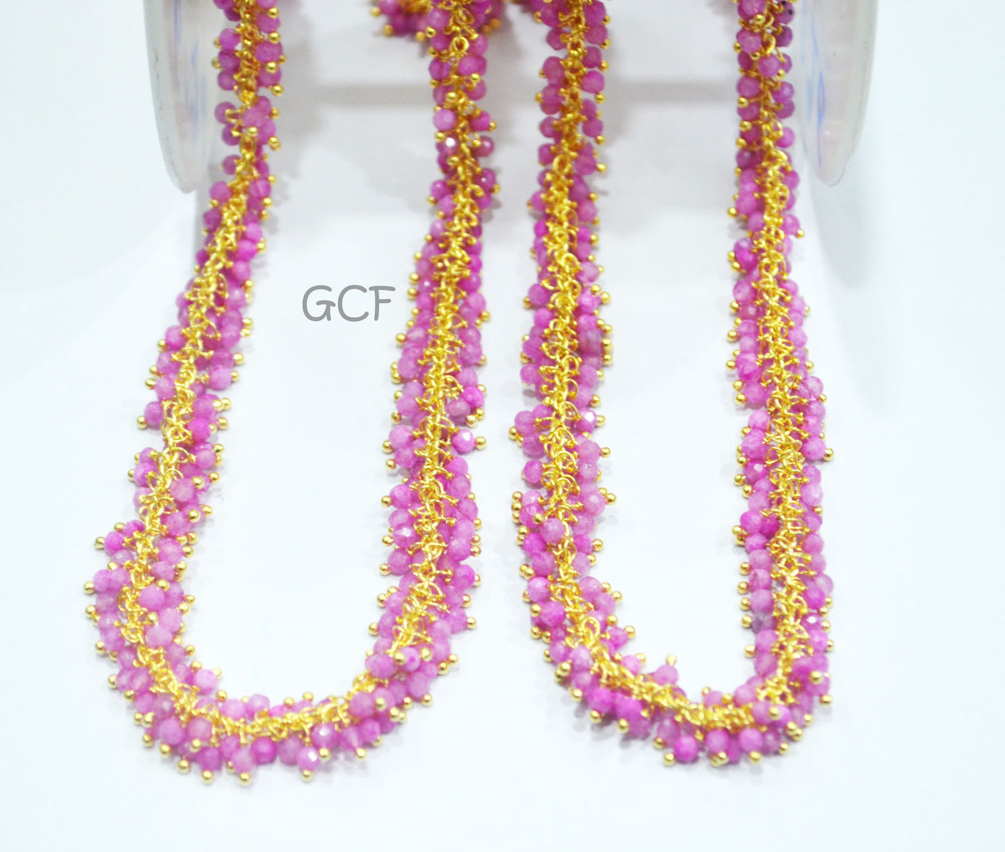 Pink Rainbow Moonstone Faceted Round Shape Grape Chain ,Mystic Coated Pink Moonstone Angoori Cluster Chain , 2 - 2.5 mm ,6928