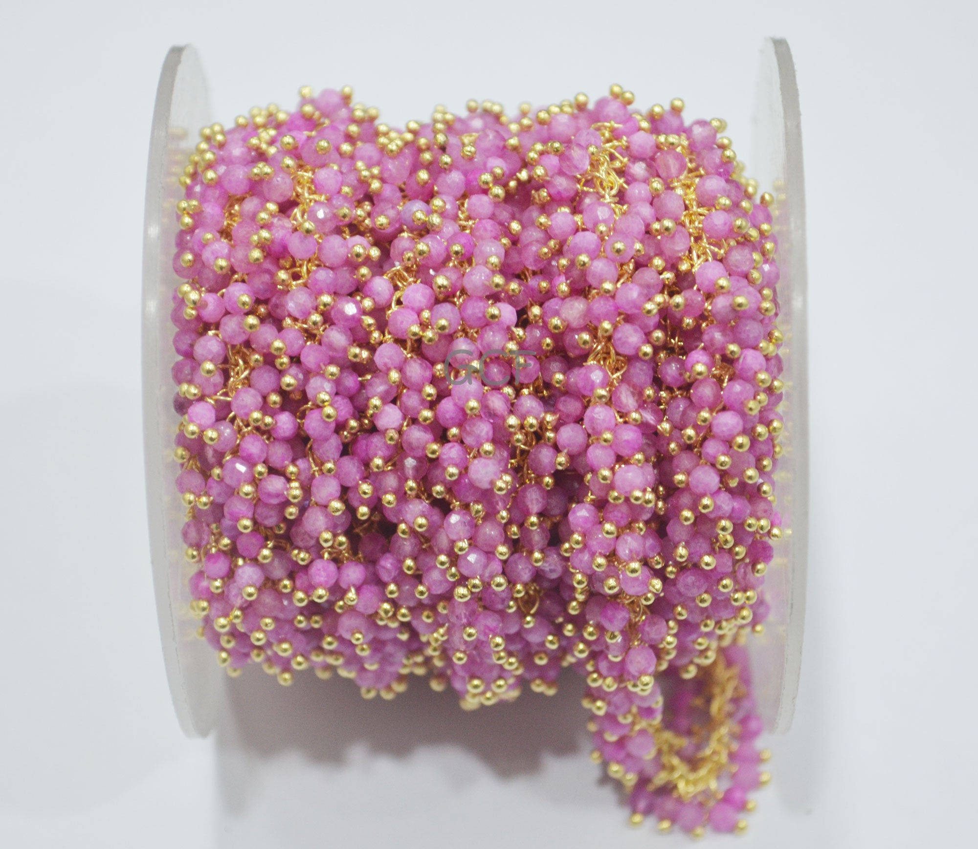 Pink Rainbow Moonstone Faceted Round Shape Grape Chain ,Mystic Coated Pink Moonstone Angoori Cluster Chain , 2 - 2.5 mm ,6928