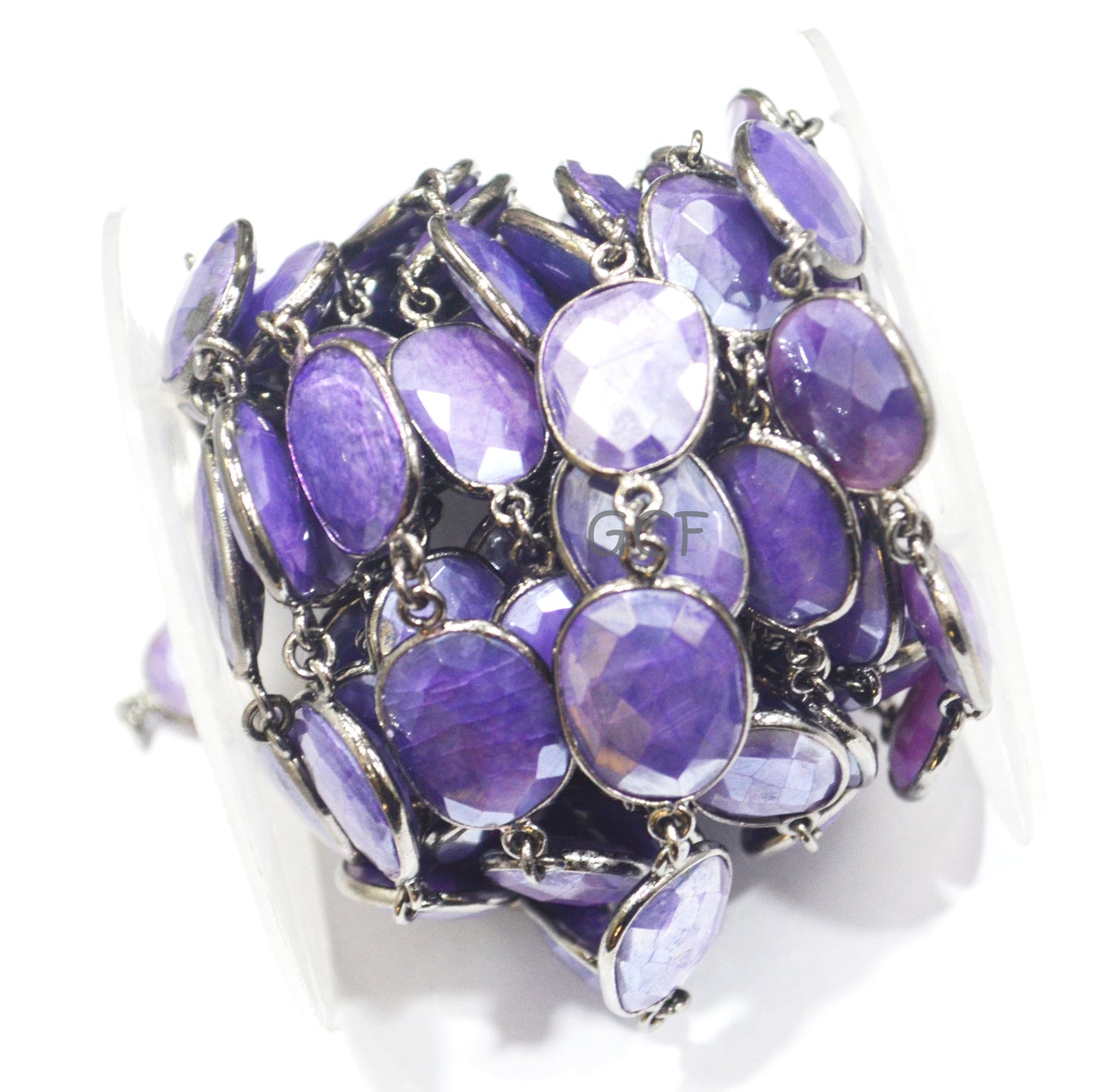 Mystic Purple Color Moonstone Faceted Slice Connector Chain , Mystic Purple Stone Bezel Link Chain , 11x13 - 17x19 mm , 6929
