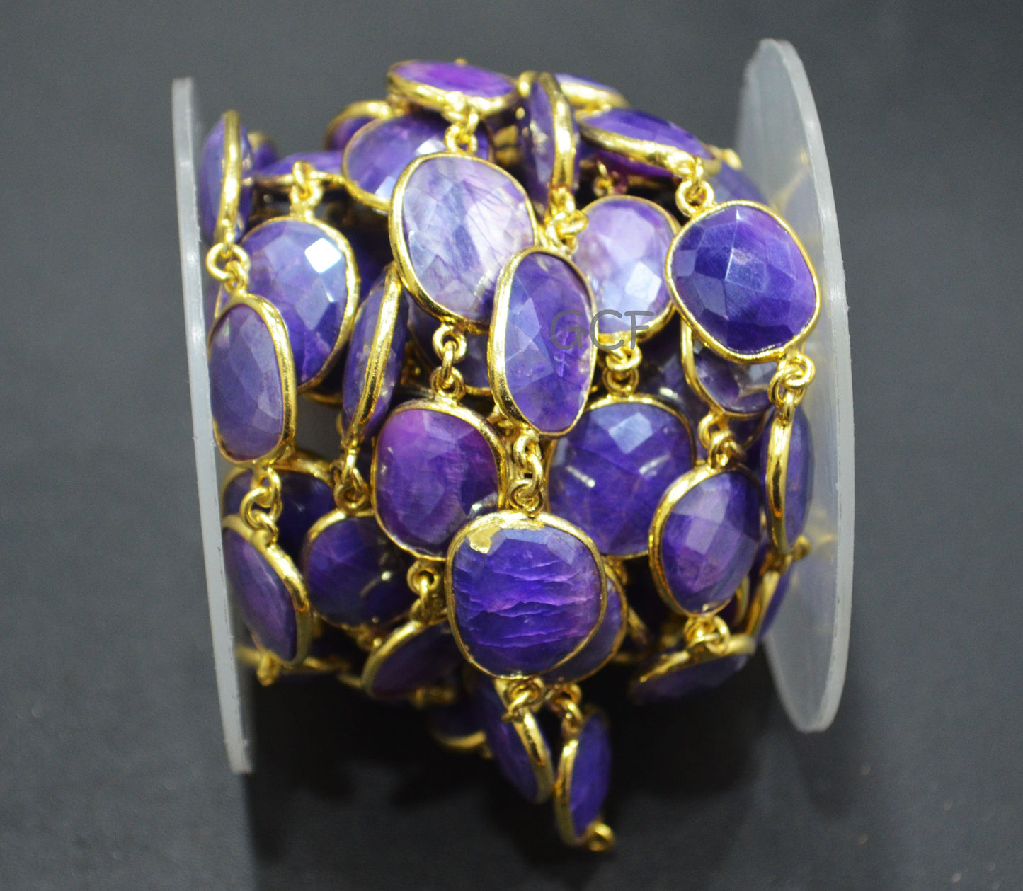 Mystic Purple Color Moonstone Faceted Slice Connector Chain , Mystic Purple Stone Bezel Link Chain , 11x13 - 17x19 mm , 6929