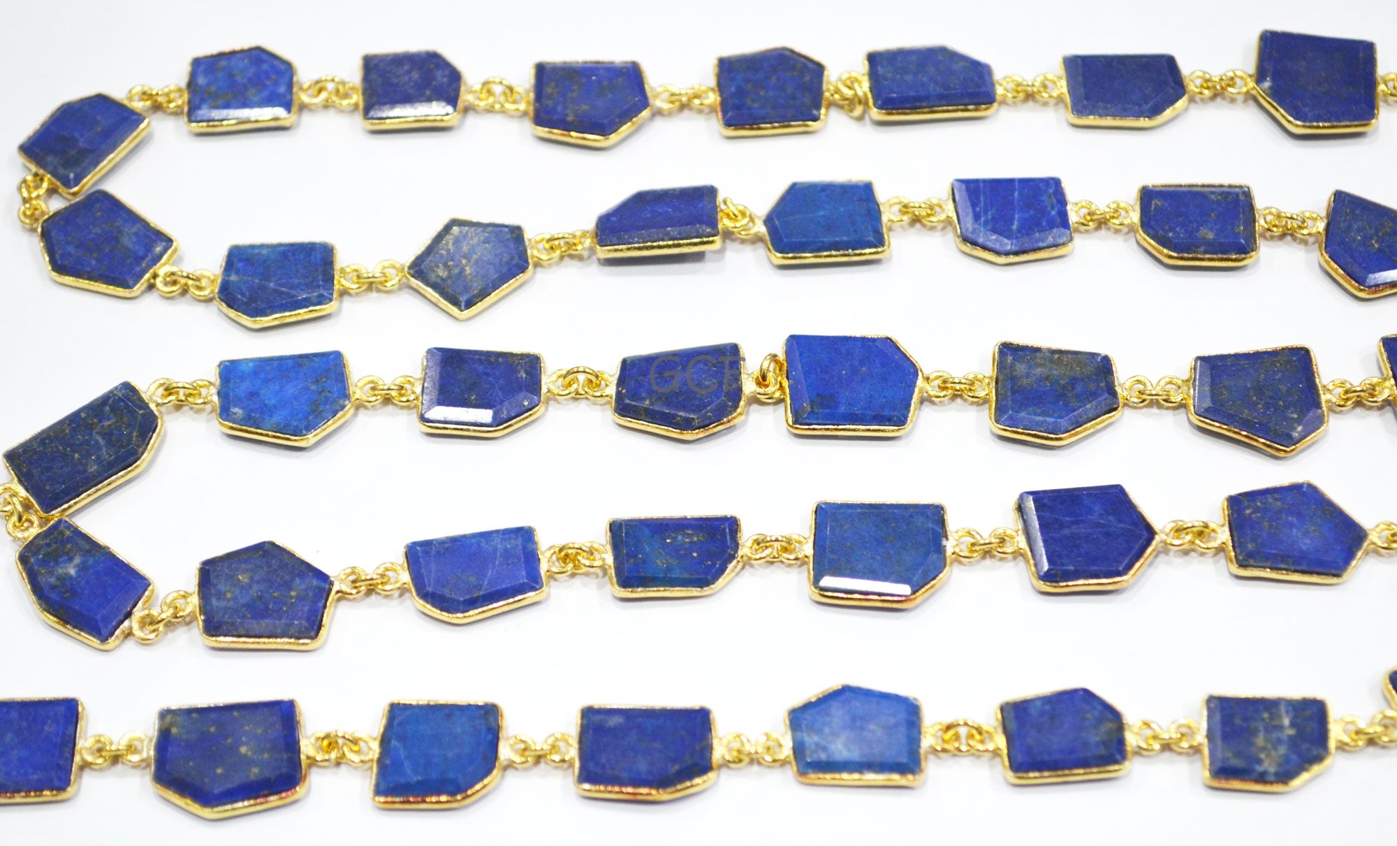 Lapis Lazuli Crown Cut Tablets Connector Chain , Lapis Lazuli Fancy Cut Flat Tablets Bezel Link Chain , 11x12 - 14x15 mm ,6930
