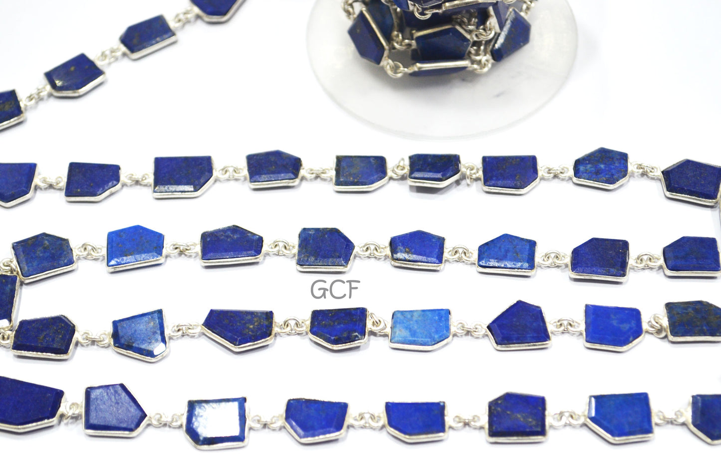 Lapis Lazuli Crown Cut Tablets Connector Chain , Lapis Lazuli Fancy Cut Flat Tablets Bezel Link Chain , 11x12 - 14x15 mm ,6930