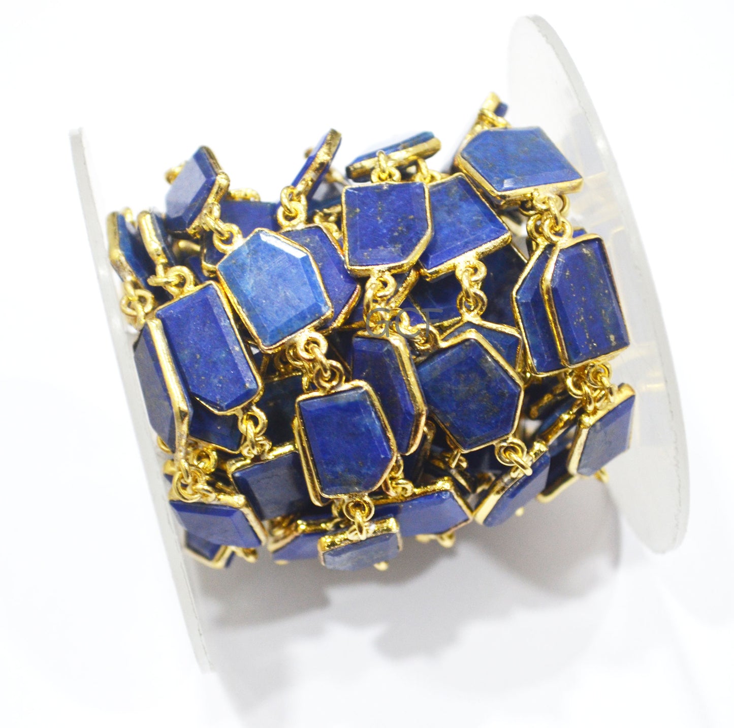 Lapis Lazuli Crown Cut Tablets Connector Chain , Lapis Lazuli Fancy Cut Flat Tablets Bezel Link Chain , 11x12 - 14x15 mm ,6930