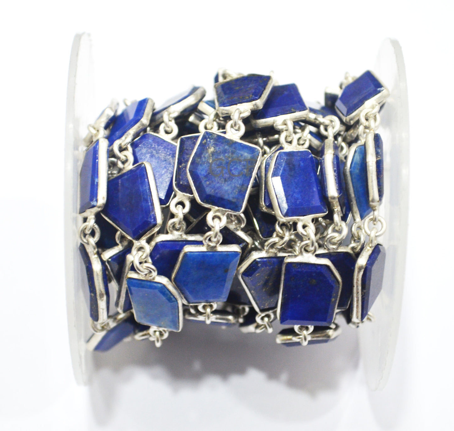 Lapis Lazuli Crown Cut Tablets Connector Chain , Lapis Lazuli Fancy Cut Flat Tablets Bezel Link Chain , 11x12 - 14x15 mm ,6930
