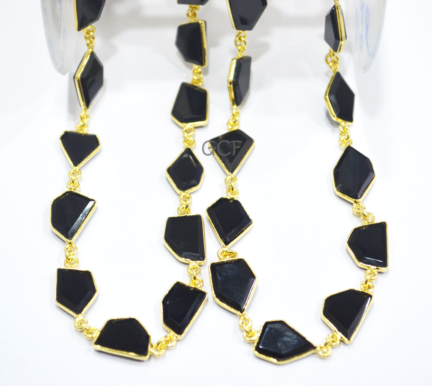 Black Onyx Crown Cut Tablets Connector Chain , Black Onyx Fancy Cut Flat Tablets Bezel Link Chain , 11x12 - 12x15 mm , 6931