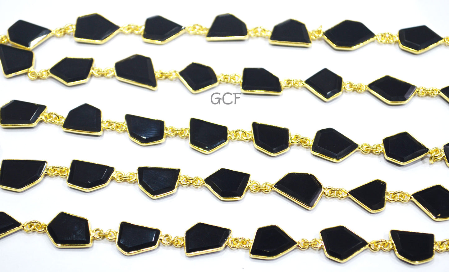 Black Onyx Crown Cut Tablets Connector Chain , Black Onyx Fancy Cut Flat Tablets Bezel Link Chain , 11x12 - 12x15 mm , 6931