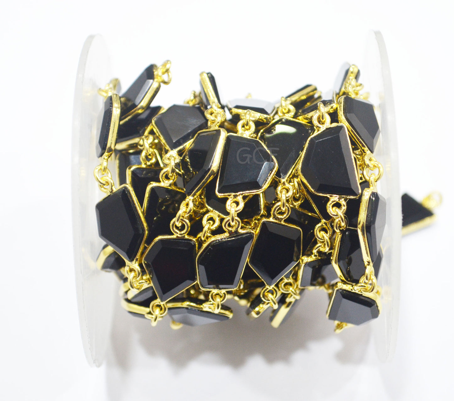 Black Onyx Crown Cut Tablets Connector Chain , Black Onyx Fancy Cut Flat Tablets Bezel Link Chain , 11x12 - 12x15 mm , 6931