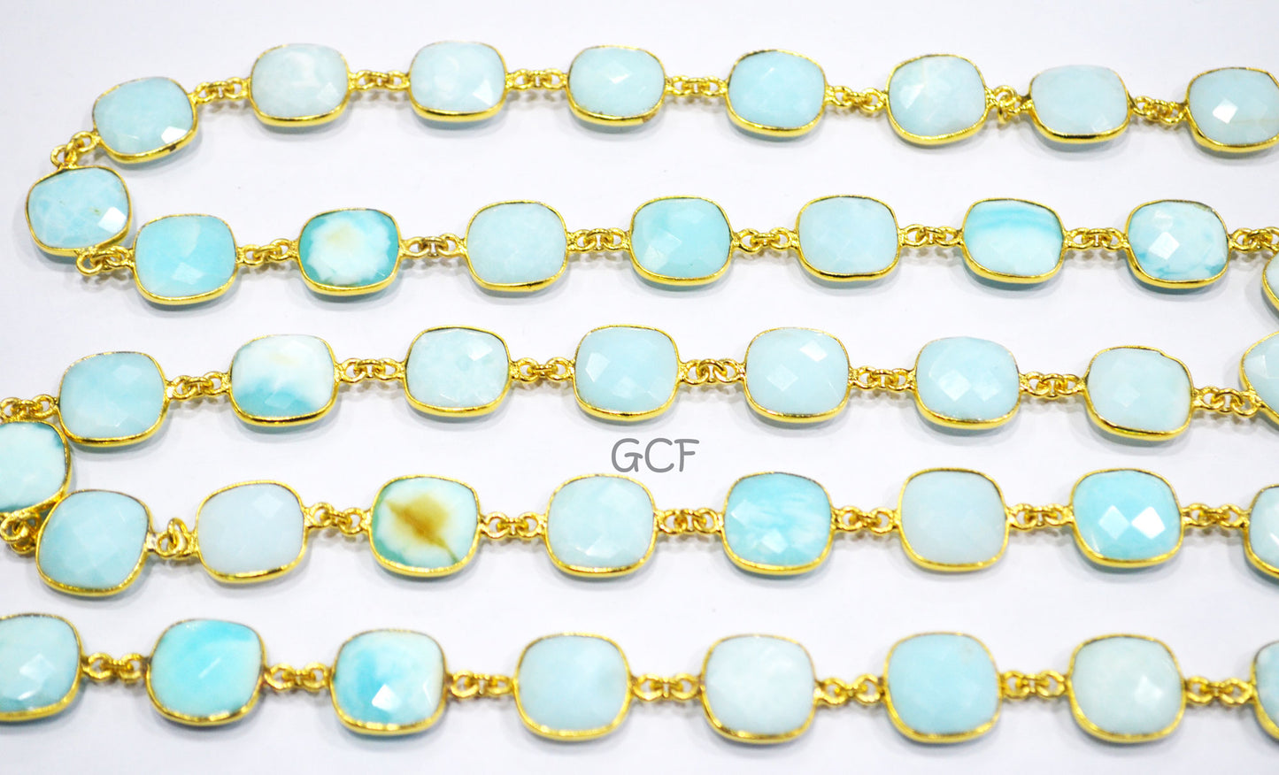 Peruvian Blue Opal Faceted Cushion Shape Connector Chain , Peruvian Blue Opal Cushion Shape Bezel Link Chain , 14 mm , 6932