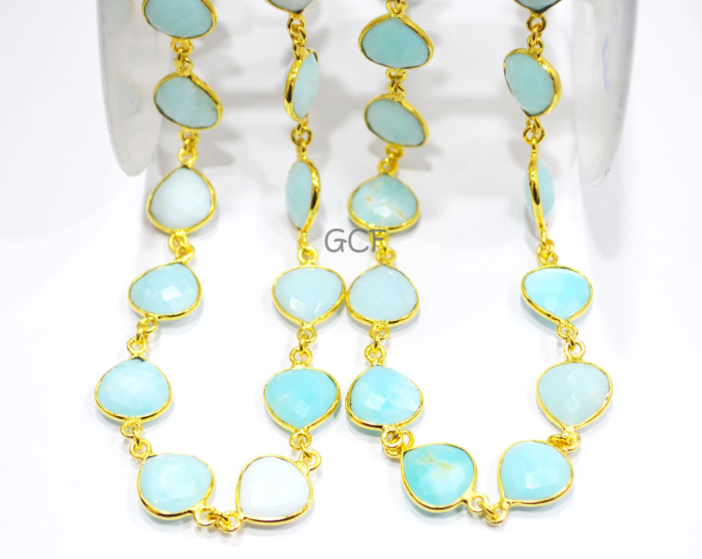 Peruvian Blue Opal Faceted Heart Shape Connector Chain , Peruvian Blue Opal Heart Shape Bezel Link Chain , 13 mm , 6933