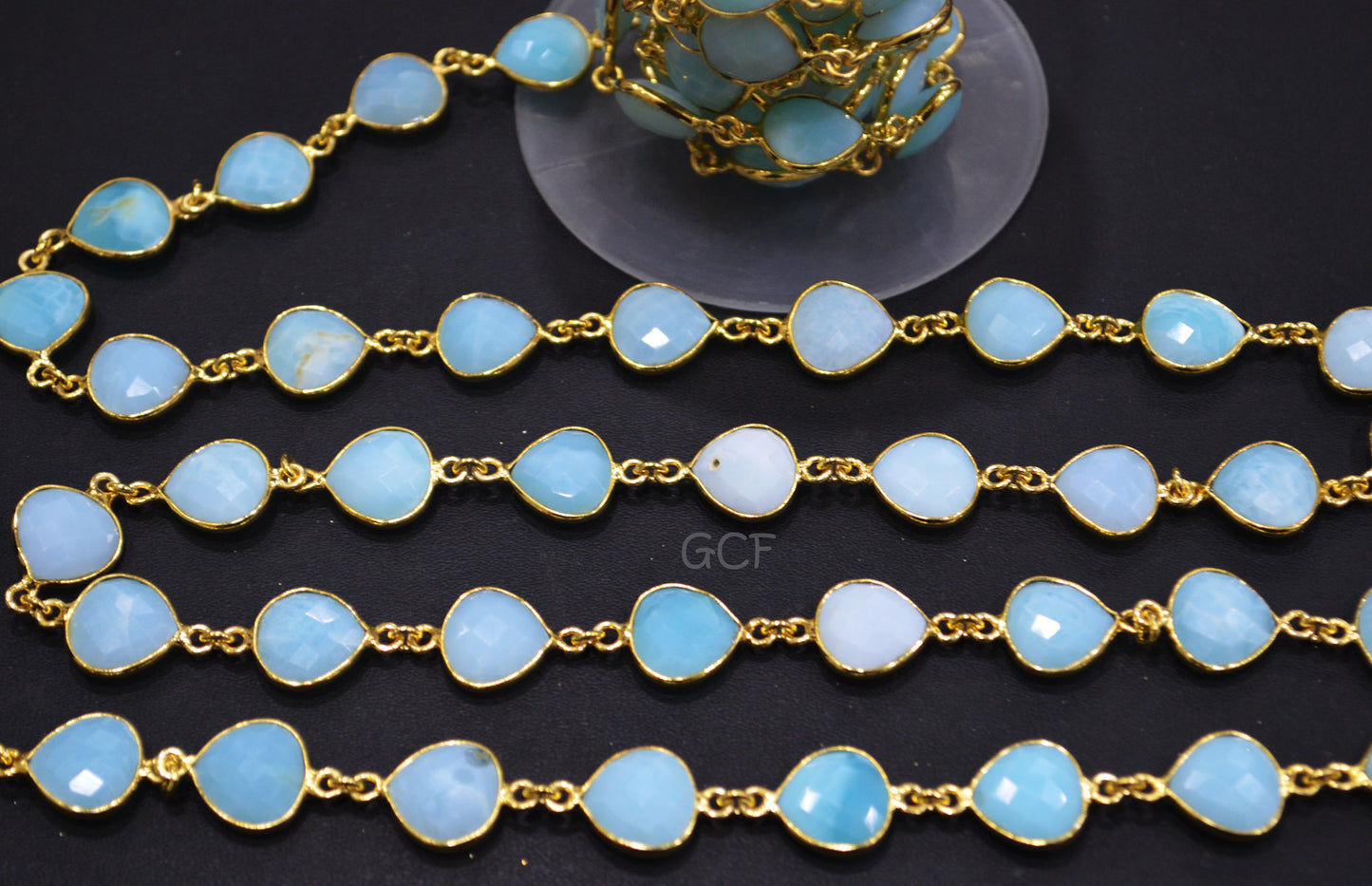 Peruvian Blue Opal Faceted Heart Shape Connector Chain , Peruvian Blue Opal Heart Shape Bezel Link Chain , 13 mm , 6933
