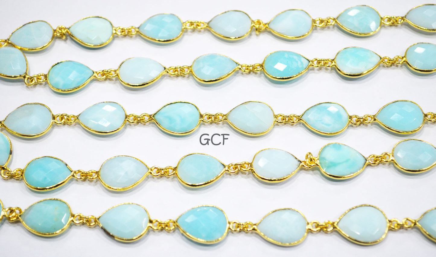 Peruvian Blue Opal Faceted Pear Shape Connector Chain , Peruvian Blue Opal Pear Shape Bezel Link Chain , 13x15 mm , 6934