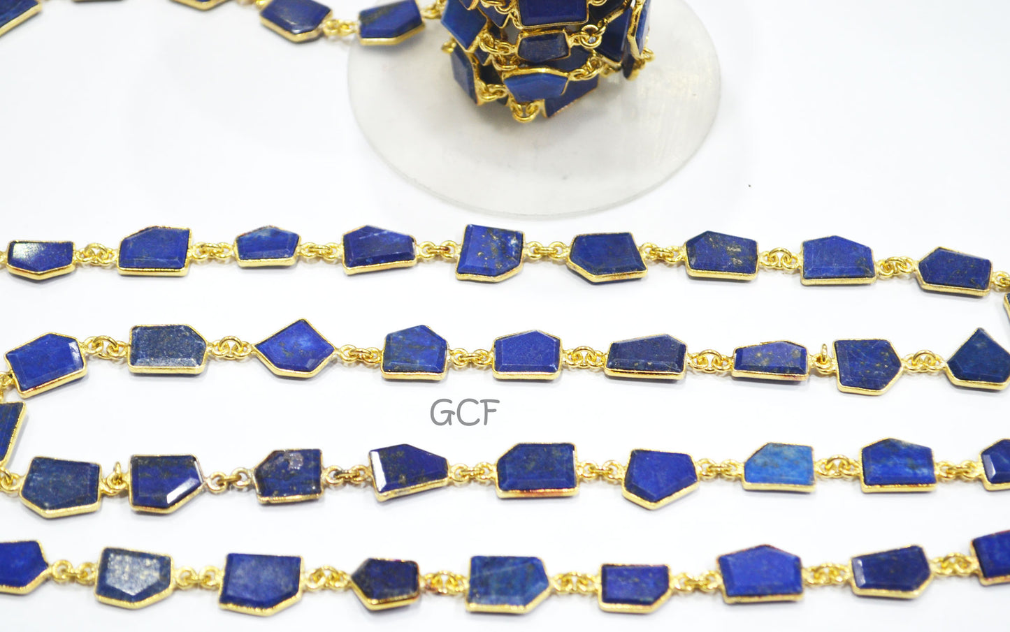 Lapis Lazuli Crown Cut Tablets Connector Chain , Lapis Lazuli Fancy Cut Flat Tablets Bezel Link Chain , 5x9 - 12x15 mm , 6936