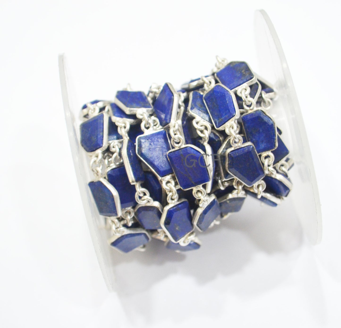 Lapis Lazuli Crown Cut Tablets Connector Chain , Lapis Lazuli Fancy Cut Flat Tablets Bezel Link Chain , 5x9 - 12x15 mm , 6936