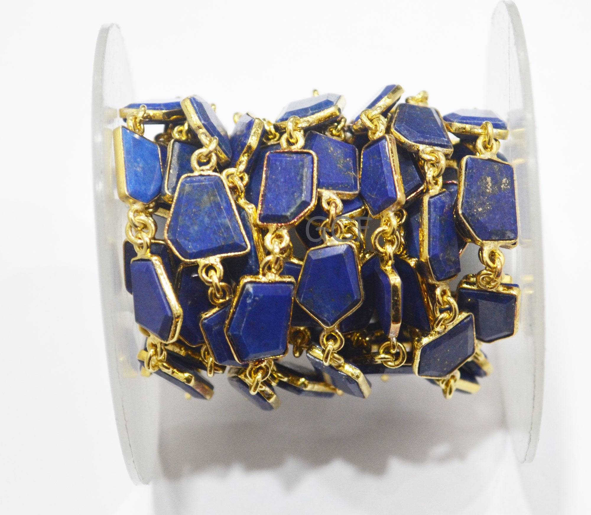 Lapis Lazuli Crown Cut Tablets Connector Chain , Lapis Lazuli Fancy Cut Flat Tablets Bezel Link Chain , 5x9 - 12x15 mm , 6936