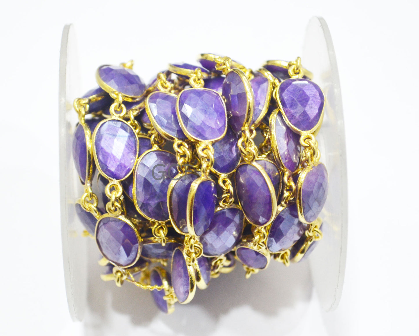 Mystic Purple Color Moonstone Faceted Slice Connector Chain , Mystic Purple Stone Bezel Link Chain , 8x12 - 12x16 mm , 6937