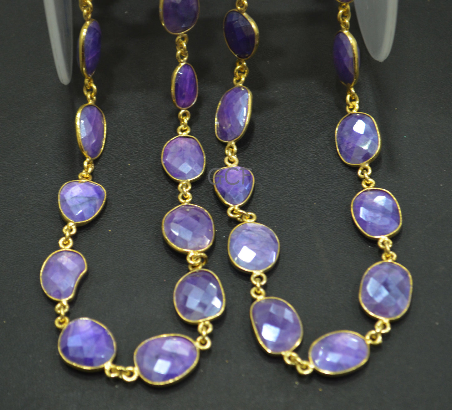 Mystic Purple Color Moonstone Faceted Slice Connector Chain , Mystic Purple Stone Bezel Link Chain , 8x12 - 12x16 mm , 6937