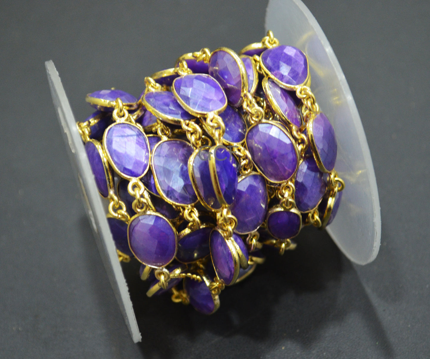Mystic Purple Color Moonstone Faceted Slice Connector Chain , Mystic Purple Stone Bezel Link Chain , 8x12 - 12x16 mm , 6937