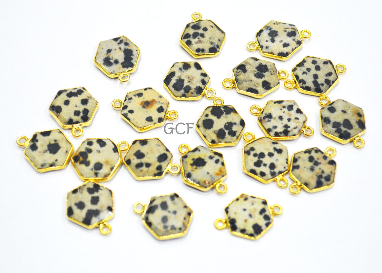 Dalmatian Faceted Hexagon Shape Double Bail Connector , Dalmatian Hexagon Single Bail Bezel Connector , Sold By Piece , 14 mm , RB-6942