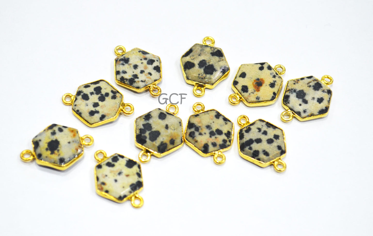 Dalmatian Faceted Hexagon Shape Double Bail Connector , Dalmatian Hexagon Single Bail Bezel Connector , Sold By Piece , 14 mm , RB-6942