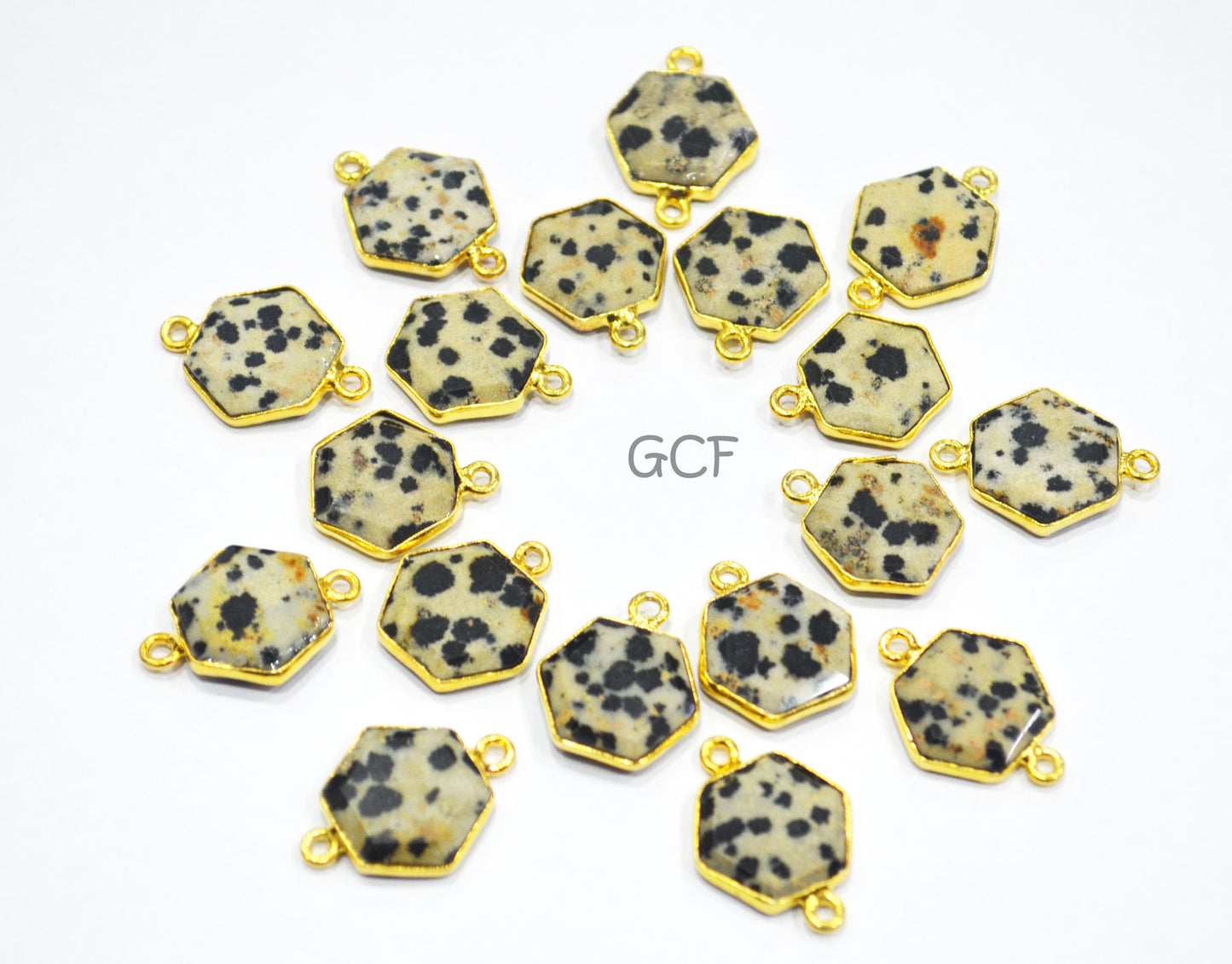 Dalmatian Faceted Hexagon Shape Double Bail Connector , Dalmatian Hexagon Single Bail Bezel Connector , Sold By Piece , 14 mm , RB-6942