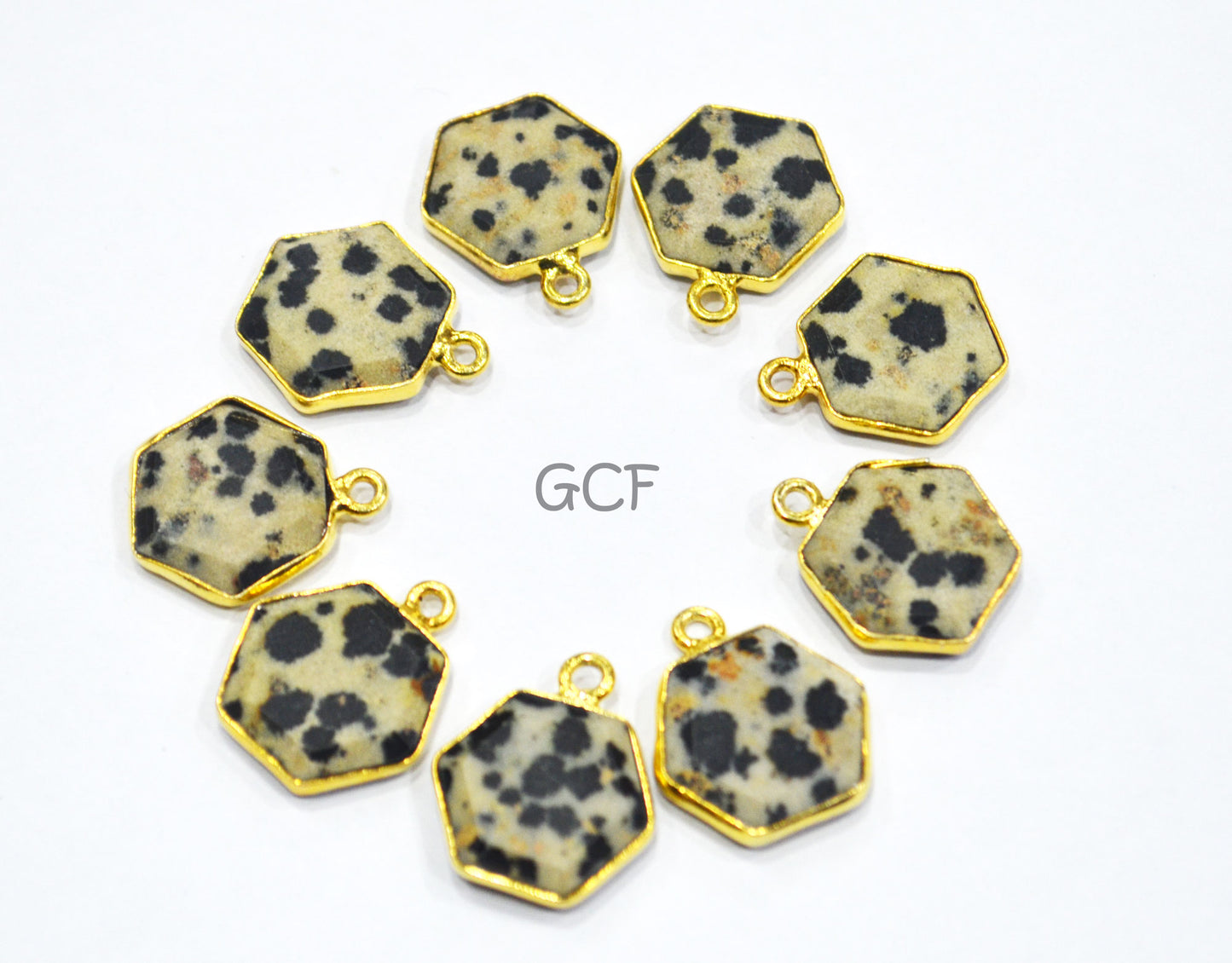 Dalmatian Faceted Hexagon Shape Double Bail Connector , Dalmatian Hexagon Single Bail Bezel Connector , Sold By Piece , 14 mm , RB-6942