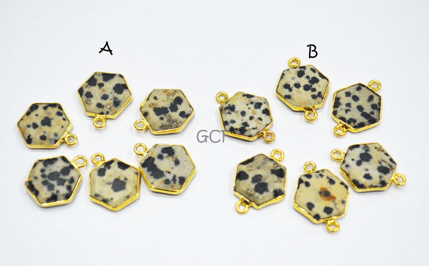 Dalmatian Faceted Hexagon Shape Double Bail Connector , Dalmatian Hexagon Single Bail Bezel Connector , Sold By Piece , 14 mm , RB-6942