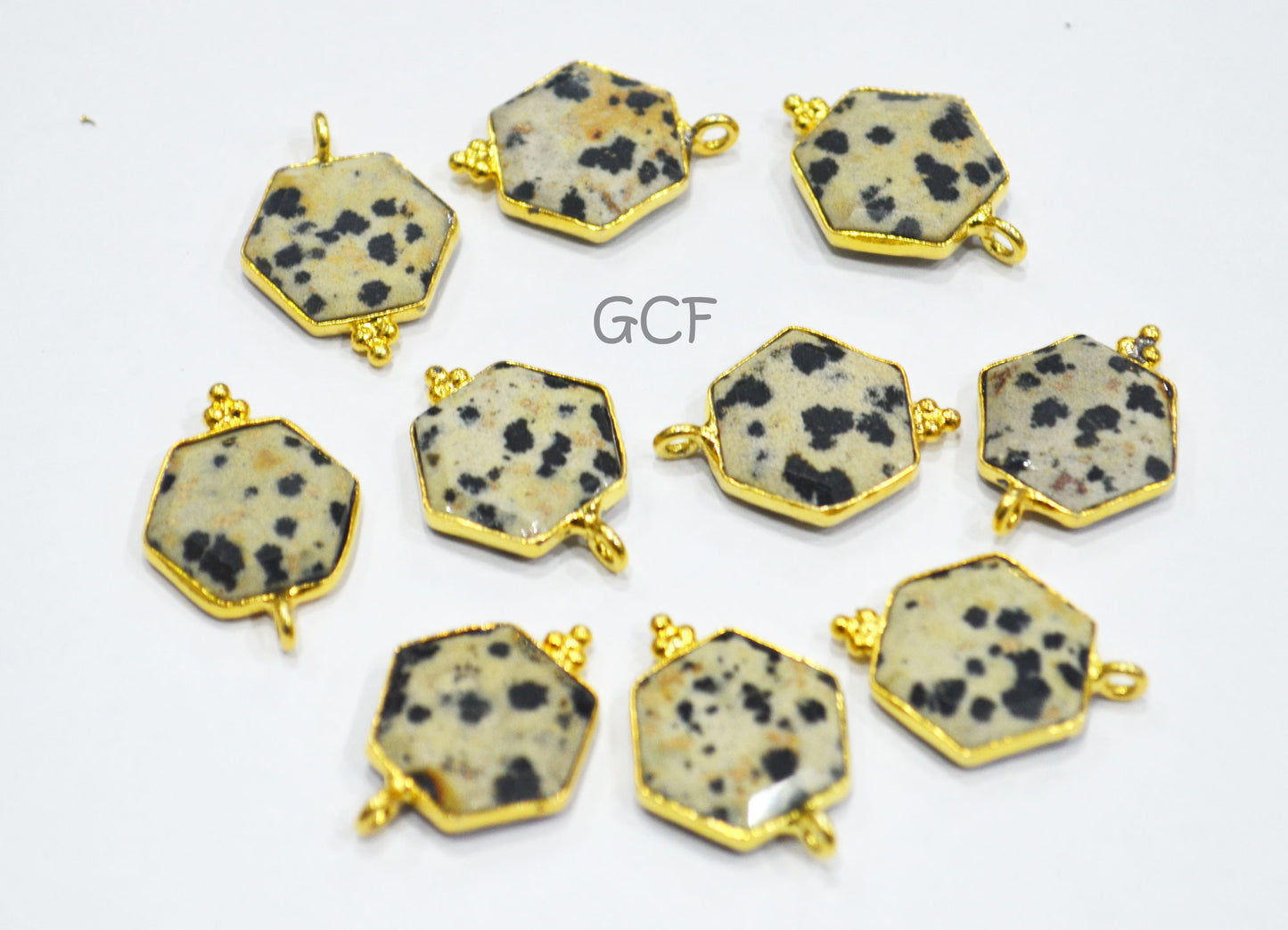 Dalmatian Faceted Hexagon Shape Connector , Dalmatian Hexagon Shape Single Bail Bezel Connector , Sold By Piece , 14 mm , RB-6943