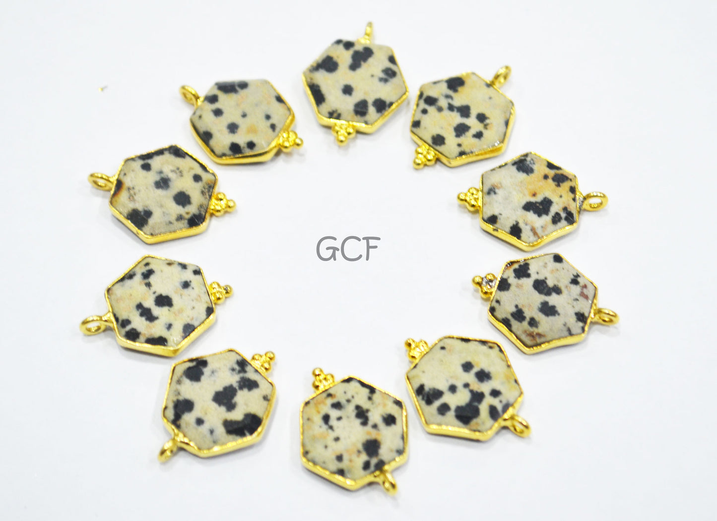 Dalmatian Faceted Hexagon Shape Connector , Dalmatian Hexagon Shape Single Bail Bezel Connector , Sold By Piece , 14 mm , RB-6943