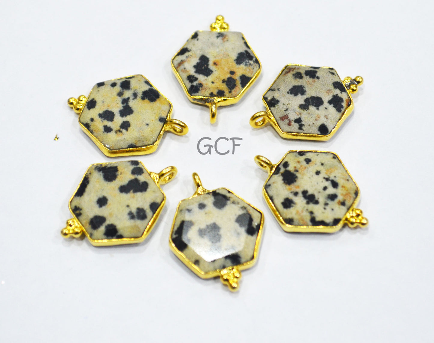 Dalmatian Faceted Hexagon Shape Connector , Dalmatian Hexagon Shape Single Bail Bezel Connector , Sold By Piece , 14 mm , RB-6943