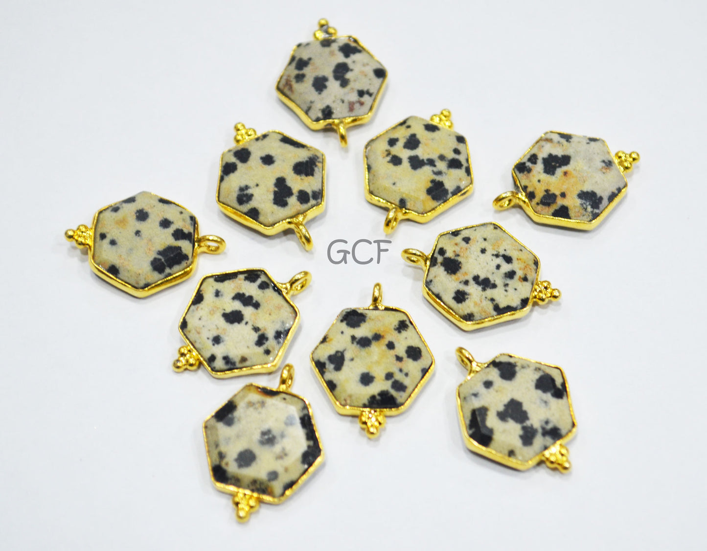 Dalmatian Faceted Hexagon Shape Connector , Dalmatian Hexagon Shape Single Bail Bezel Connector , Sold By Piece , 14 mm , RB-6943
