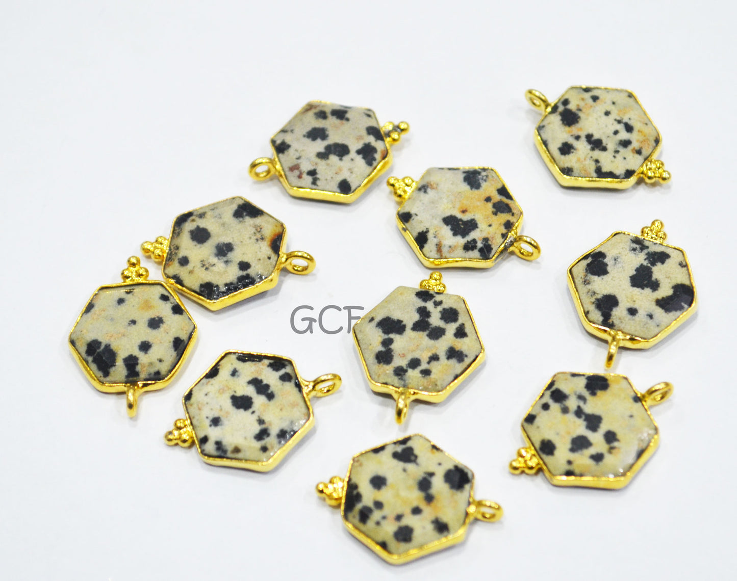 Dalmatian Faceted Hexagon Shape Connector , Dalmatian Hexagon Shape Single Bail Bezel Connector , Sold By Piece , 14 mm , RB-6943