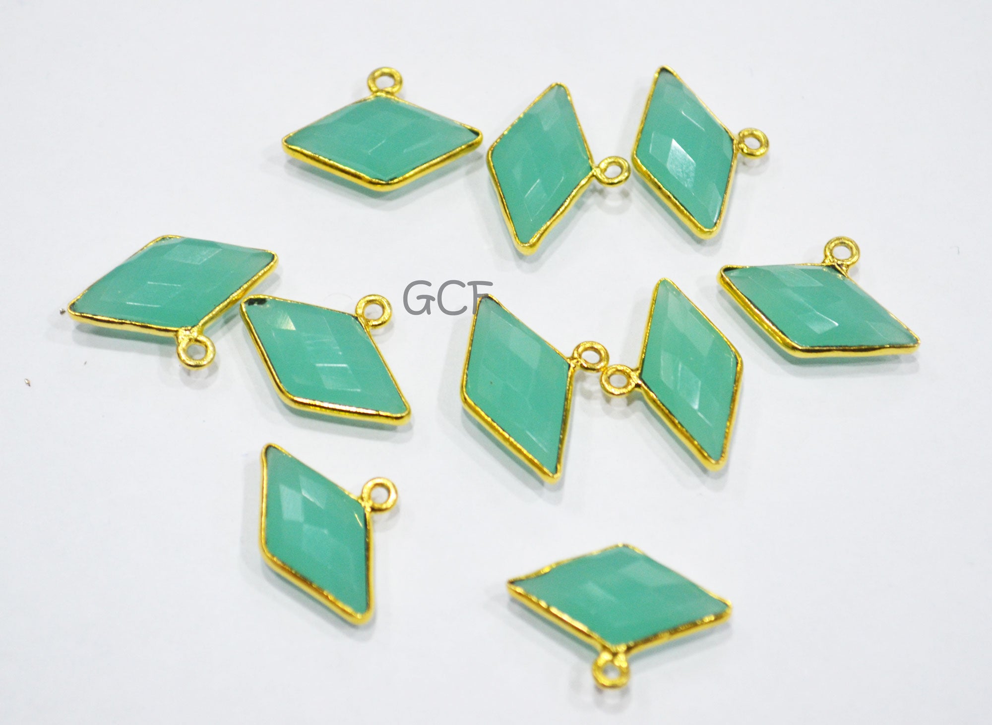 Aqua Chalcedony Diamond Shape Single Bail Connector , Aqua Chalcedony Hydro Glass Faceted Connector , Sold By Piece , 10x20 mm , RB-6944A