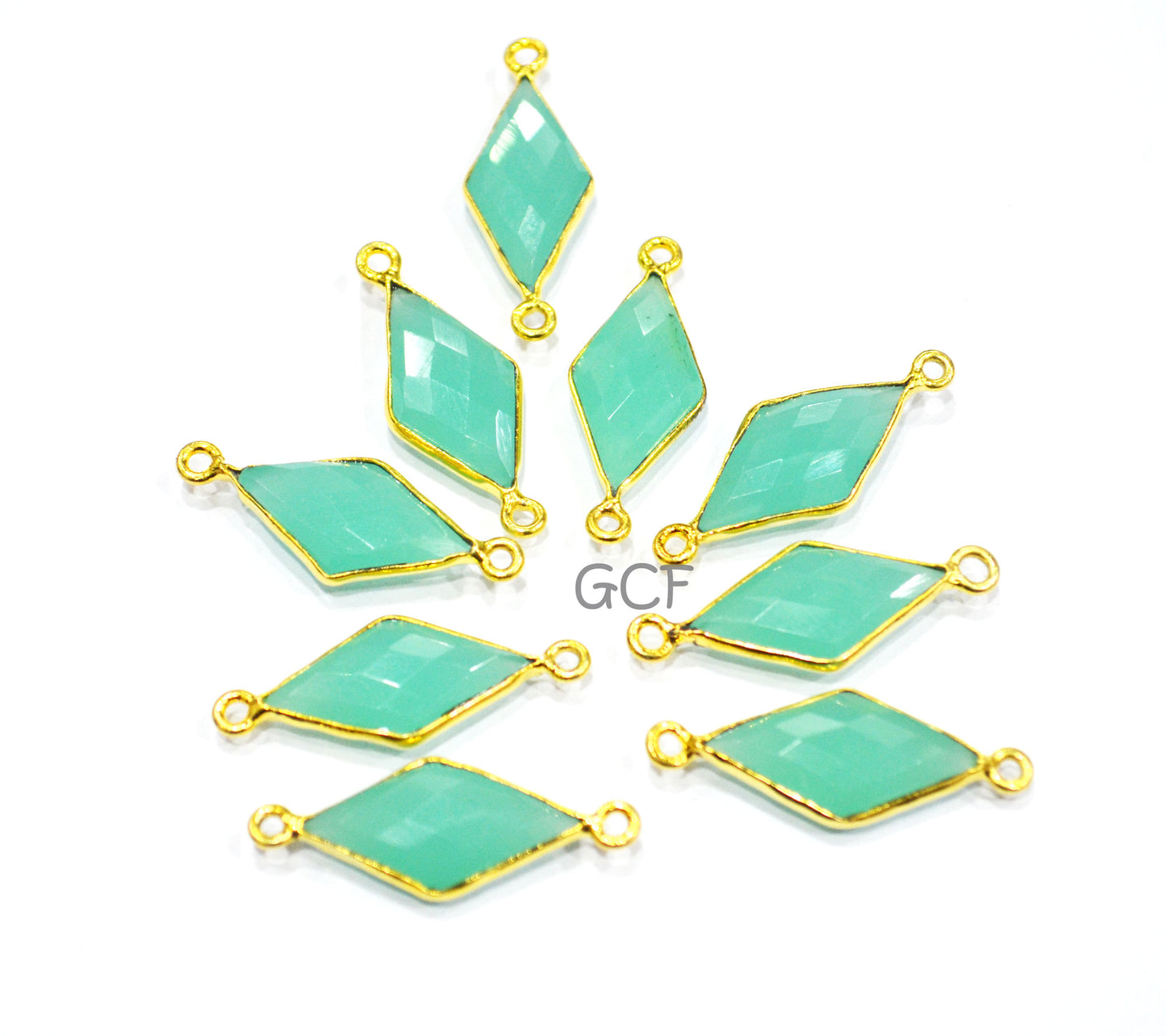 Aqua Chalcedony Diamond Shape Single And Double Bail Connector ,Aqua Chalcedony Hydro Glass Faceted Charm,Sold By Piece , 10x20 mm ,RB-6944B