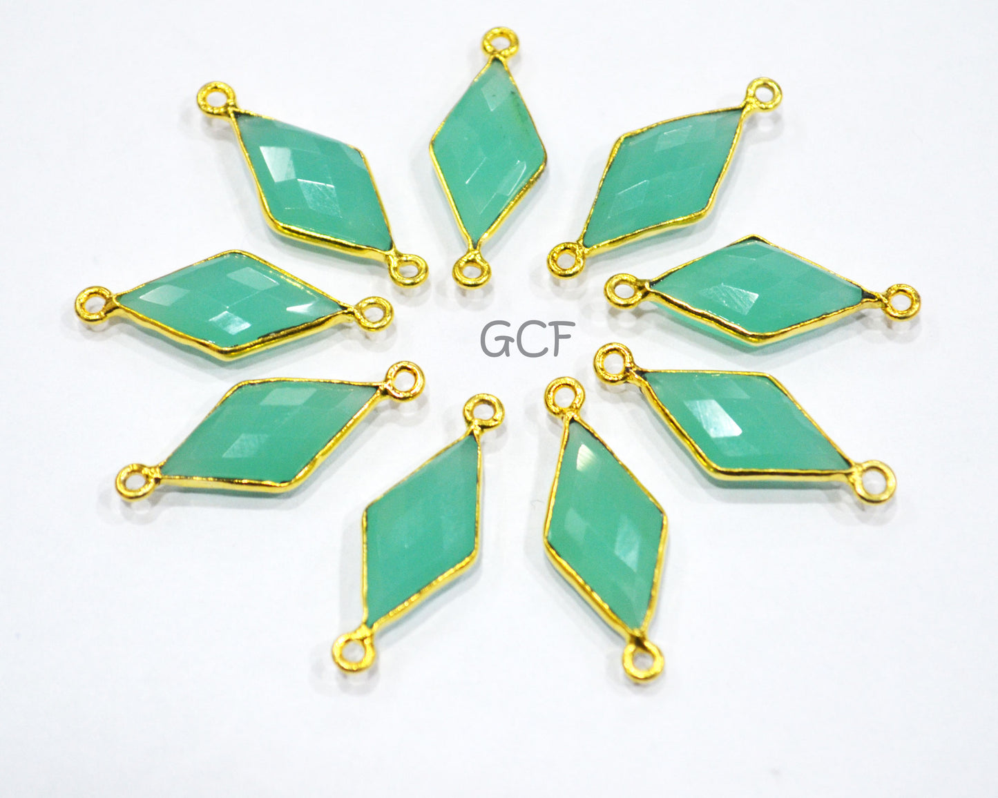 Aqua Chalcedony Diamond Shape Single And Double Bail Connector ,Aqua Chalcedony Hydro Glass Faceted Charm,Sold By Piece , 10x20 mm ,RB-6944B