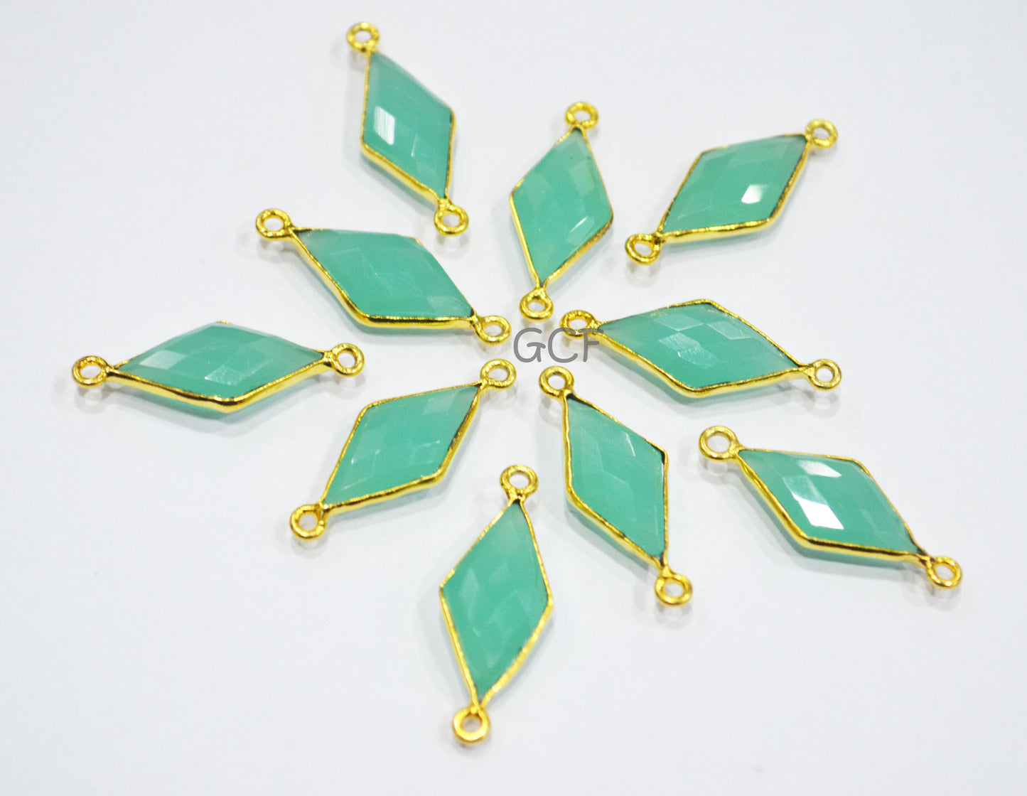 Aqua Chalcedony Diamond Shape Single And Double Bail Connector ,Aqua Chalcedony Hydro Glass Faceted Charm,Sold By Piece , 10x20 mm ,RB-6944B
