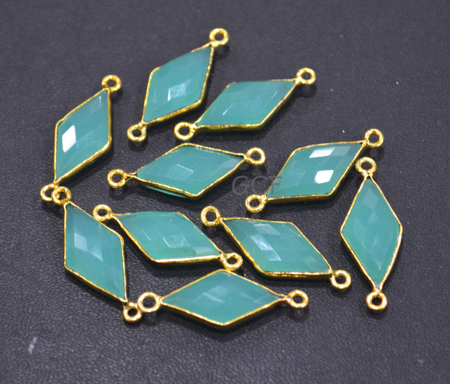 Aqua Chalcedony Diamond Shape Single And Double Bail Connector ,Aqua Chalcedony Hydro Glass Faceted Charm,Sold By Piece , 10x20 mm ,RB-6944B