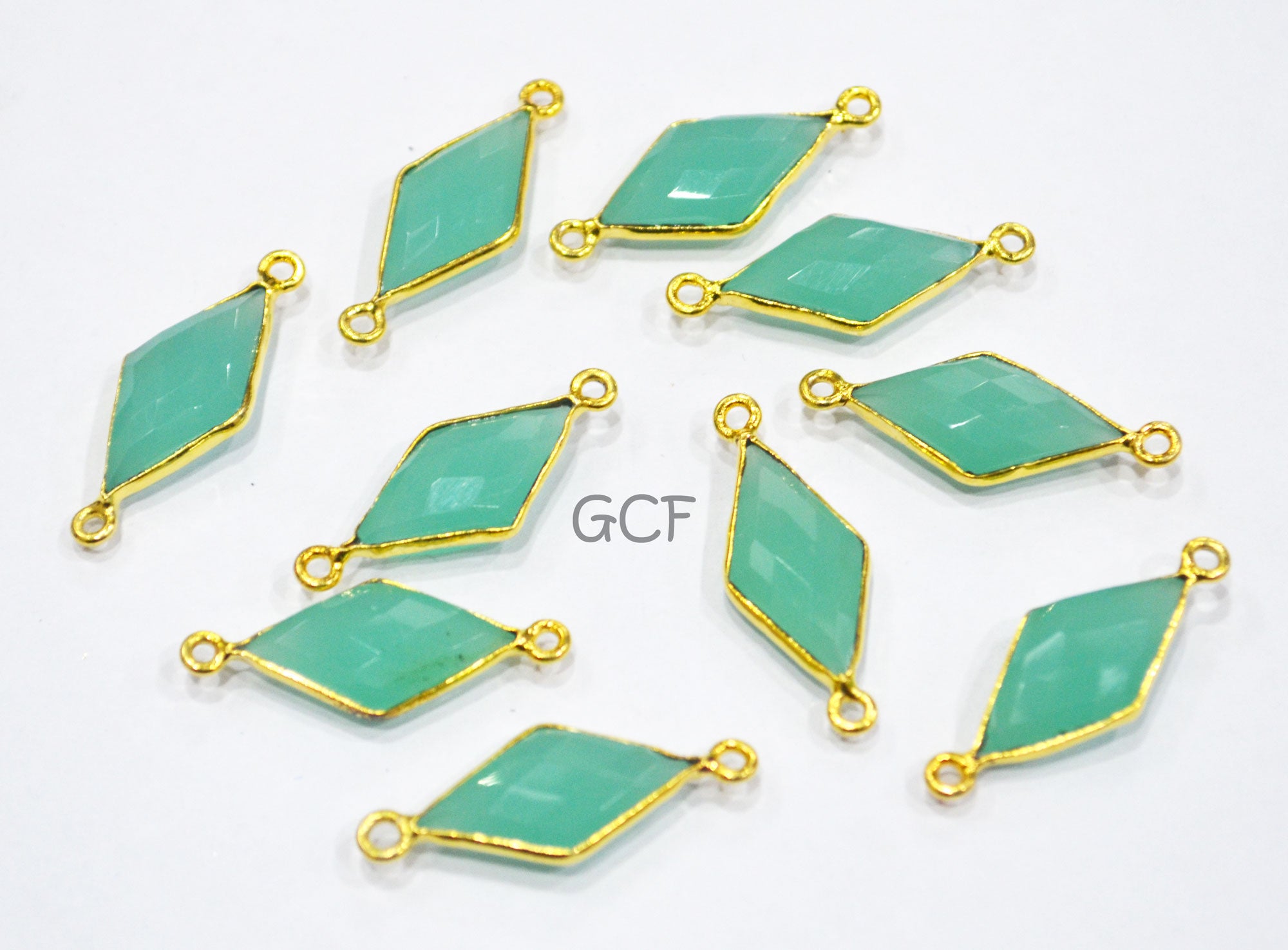 Aqua Chalcedony Diamond Shape Single And Double Bail Connector ,Aqua Chalcedony Hydro Glass Faceted Charm,Sold By Piece , 10x20 mm ,RB-6944B