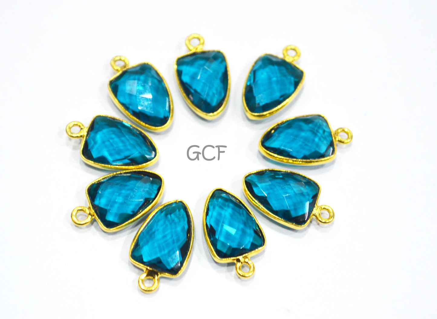 Paraiba Blue Hydro Glass Trillion Shape Single Bail Connector ,Paraiba Blue Hydro Glass Faceted Connector ,Sold By Piece , 10x14 mm ,RB-6945