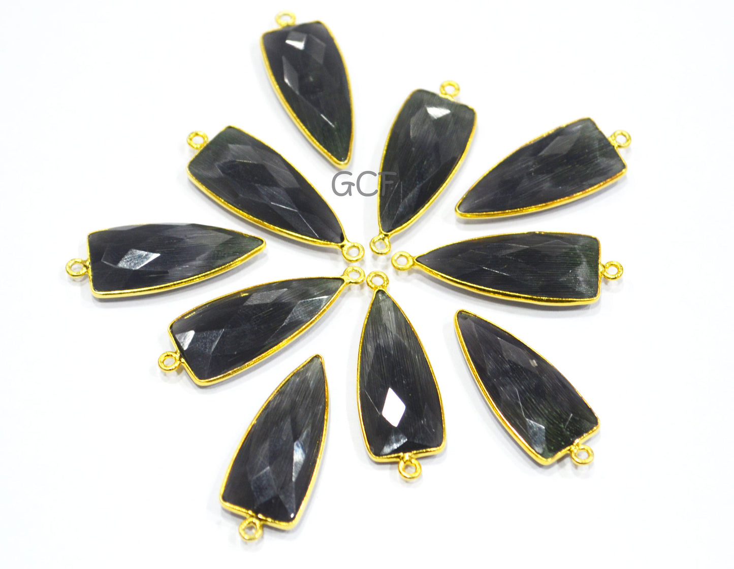 Jet Black Hydro Glass Faceted Connector , Jet Black Hydro Glass Arrowhead Shape Connector , Sold By Piece , 13x29 mm , RB-6948
