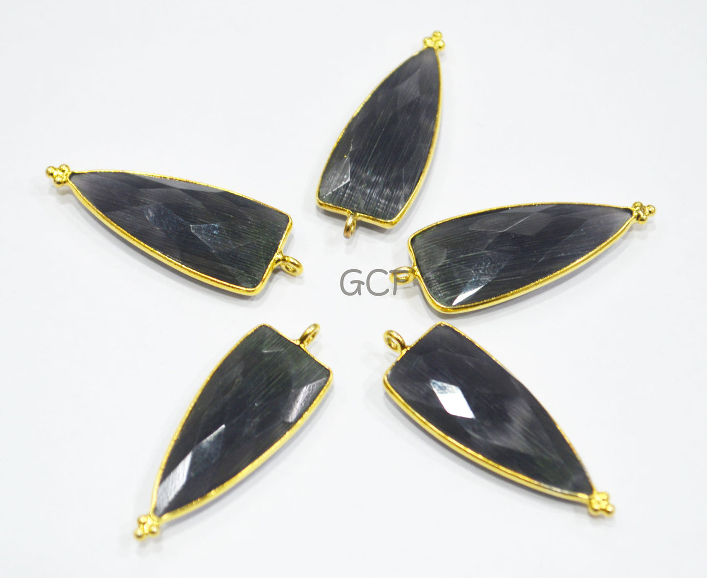 Jet Black Hydro Glass Faceted Single Bail Connector , Jet Black Hydro Glass Arrowhead Shape Connector , Sold By Piece , 13x29 mm , RB-6965