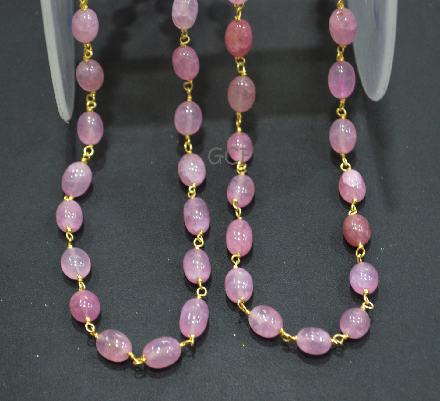 Morganite Smooth Oval Nuggets Rosary Beaded Chain , Morganite Wire Wrapped Chain , 7x8 - 7x12 mm , RB-6978