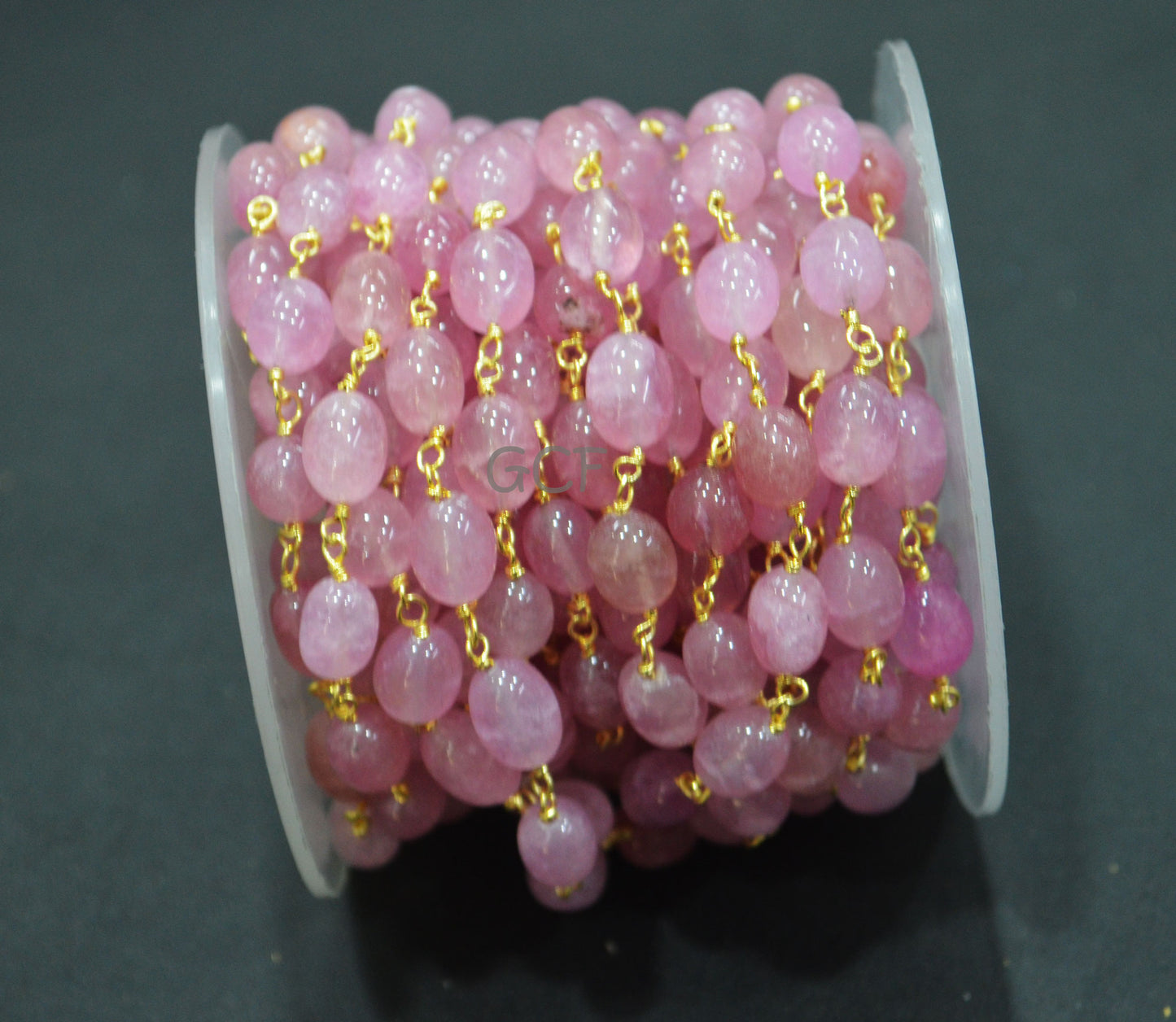 Morganite Smooth Oval Nuggets Rosary Beaded Chain , Morganite Wire Wrapped Chain , 7x8 - 7x12 mm , RB-6978