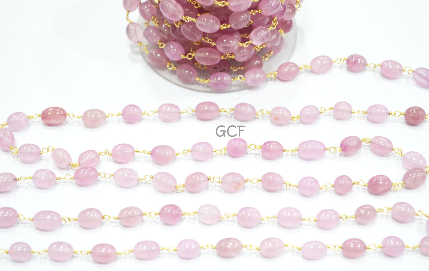 Morganite Smooth Oval Nuggets Rosary Beaded Chain , Morganite Wire Wrapped Chain , 7x8 - 7x12 mm , RB-6978