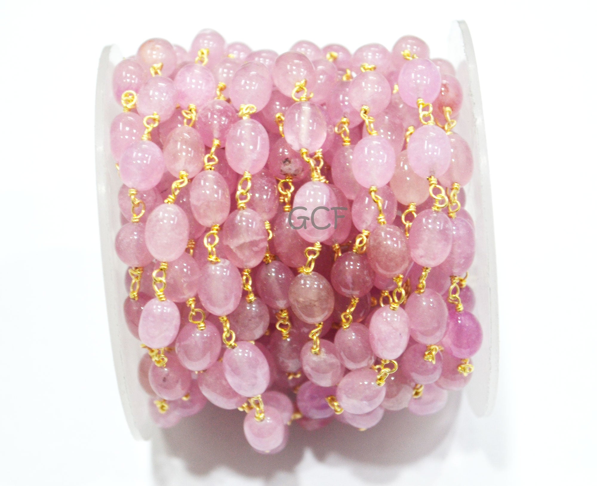 Morganite Smooth Oval Nuggets Rosary Beaded Chain , Morganite Wire Wrapped Chain , 7x8 - 7x12 mm , RB-6978