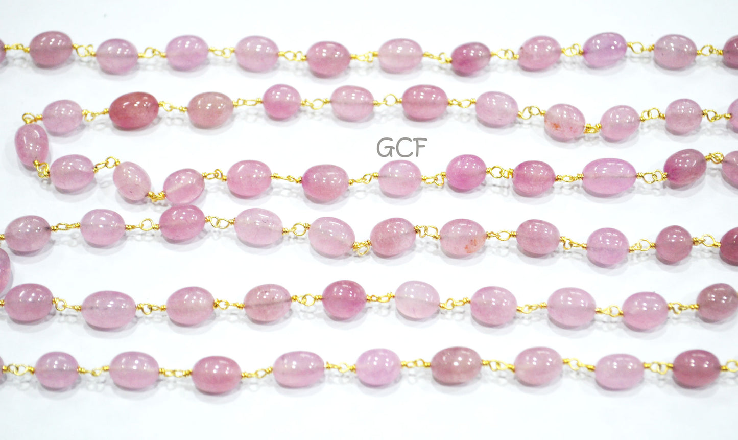 Morganite Smooth Oval Nuggets Rosary Beaded Chain , Morganite Wire Wrapped Chain , 7x8 - 7x12 mm , RB-6978